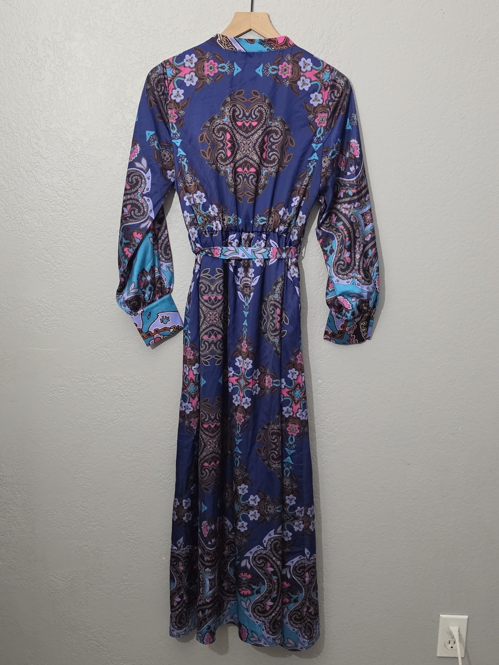 Ciebon Nora Print Long Sleeve Maxi Shirt Dress Navy Button Down Women Large - Picture 9 of 13